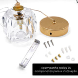 Luminária Pendente Lustre Cristal Dourado  Lumos ®