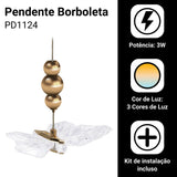 Luminária Pendente Borboleta Dourado Led Cristal  Lumos ®