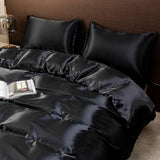 Luxo Ice Silk Conjunto de cama, cetim de seda Duvet Cover com fronha